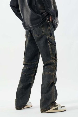 Concert Outfit Washed And Distressed Multi-Pocket Jeans