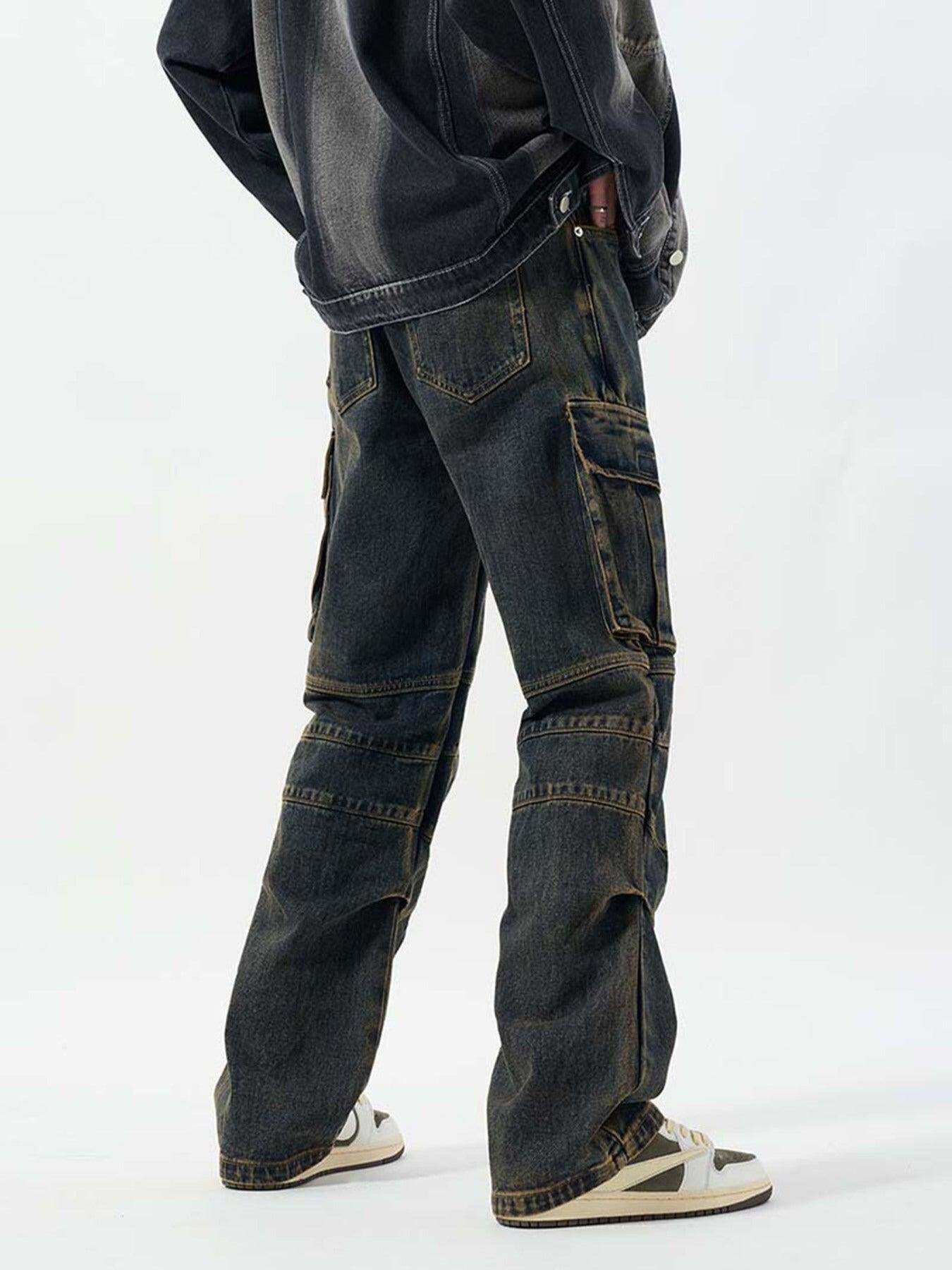 Concert Outfit Washed And Distressed Multi-Pocket Jeans Concert Outfit Washed And Distressed Multi-Pocket Jeans