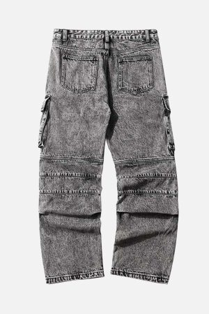 Concert Outfit Washed And Distressed Multi-Pocket Jeans