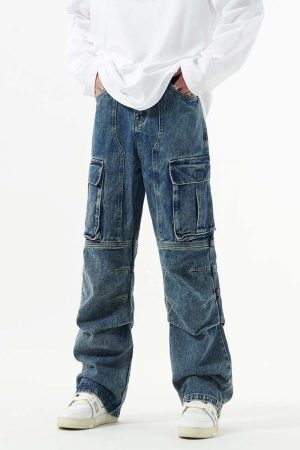 Concert Outfit Washed And Distressed Multi-Pocket Jeans