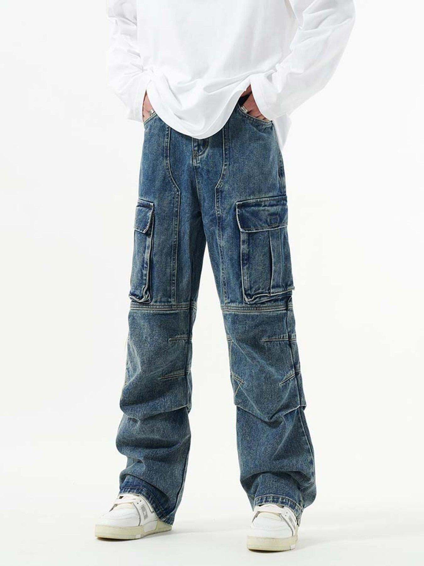 Concert Outfit Washed And Distressed Multi-Pocket Jeans Concert Outfit Washed And Distressed Multi-Pocket Jeans