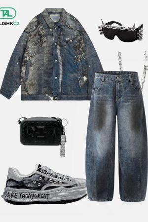 Concert Outfit Washed Barrel Loose Jeans
