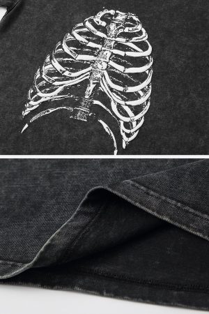 Concert Outfit Washed Body Skeleton Print Tee
