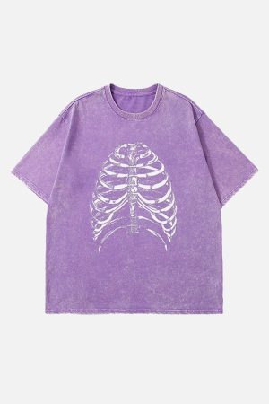 Concert Outfit Washed Body Skeleton Print Tee