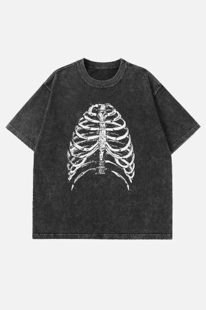 Concert Outfit Washed Body Skeleton Print Tee