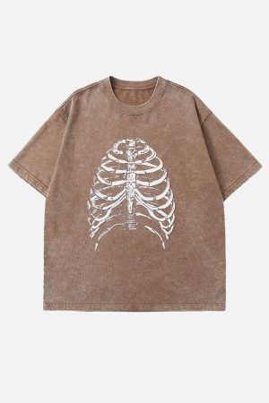 Concert Outfit Washed Body Skeleton Print Tee