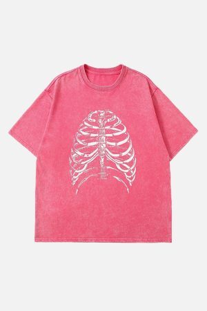 Concert Outfit Washed Body Skeleton Print Tee
