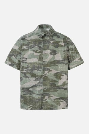 Concert Outfit Washed Brushed Camouflage Short Sleeve Shirt