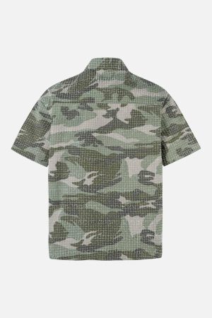 Concert Outfit Washed Brushed Camouflage Short Sleeve Shirt
