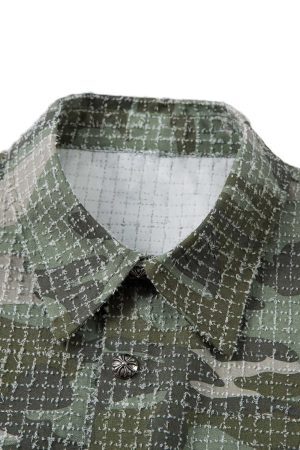 Concert Outfit Washed Brushed Camouflage Short Sleeve Shirt