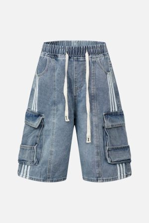 Concert Outfit Washed Cargo Denim Shorts