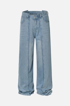 Concert Outfit Washed Deconstructed Irregular Patchwork Straight Jeans