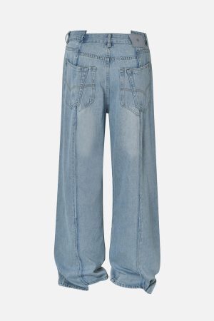 Concert Outfit Washed Deconstructed Irregular Patchwork Straight Jeans