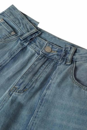 Concert Outfit Washed Deconstructed Irregular Patchwork Straight Jeans