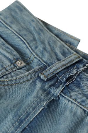 Concert Outfit Washed Deconstructed Irregular Patchwork Straight Jeans