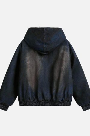 Concert Outfit Washed Denim Fur Hooded Jacket