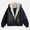 Concert Outfit Washed Denim Fur Hooded Jacket