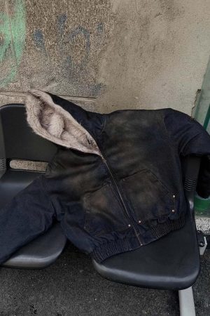 Concert Outfit Washed Denim Fur Hooded Jacket