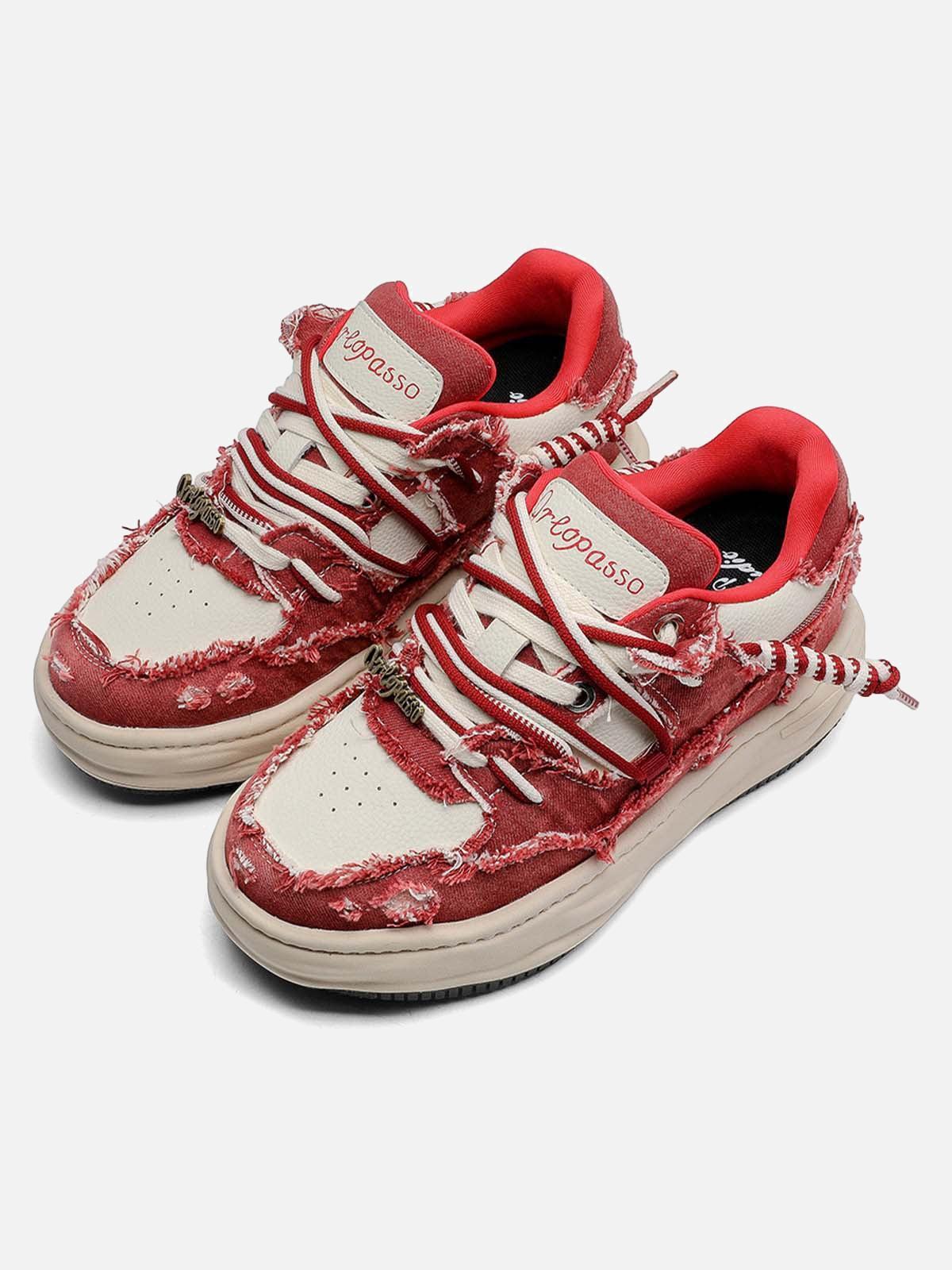 Concert Outfit Washed Denim Low-Top Raw Edge Sneakers Concert Outfit Washed Denim Low-Top Raw Edge Sneakers