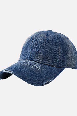 Concert Outfit Washed 'DIFFERENT GENERATION' Denim Baseball Cap