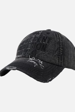 Concert Outfit Washed 'DIFFERENT GENERATION' Denim Baseball Cap
