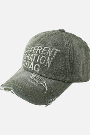 Concert Outfit Washed 'DIFFERENT GENERATION' Denim Baseball Cap