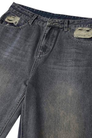 Concert Outfit Washed Dirty-Dye Straight Jeans