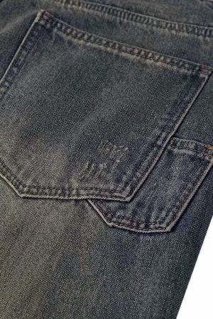 Concert Outfit Washed Dirty-Dye Straight Jeans