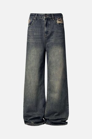 Concert Outfit Washed Dirty-Dye Straight Jeans