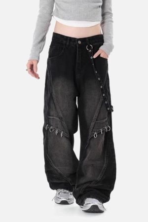 Concert Outfit Washed Distressed Baggy Jeans