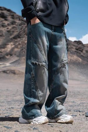 Concert Outfit Washed Distressed Baggy Jeans