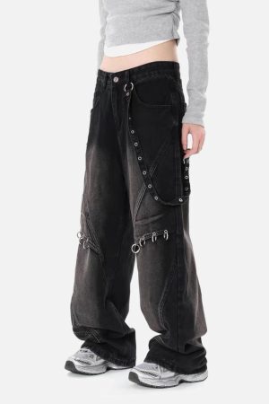 Concert Outfit Washed Distressed Baggy Jeans