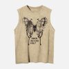 Concert Outfit Washed Distressed Butterfly Print Vest