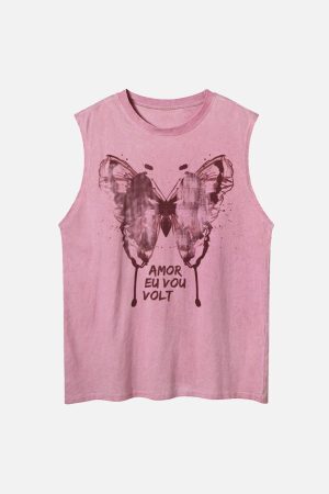 Concert Outfit Washed Distressed Butterfly Print Vest