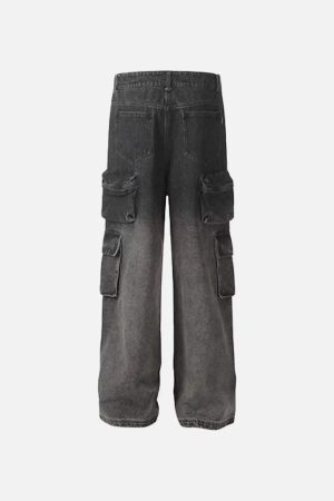 Concert Outfit Washed Distressed Cargo Pocket Jeans