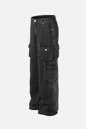 Concert Outfit Washed Distressed Cargo Pocket Jeans