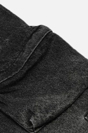 Concert Outfit Washed Distressed Cargo Pocket Jeans