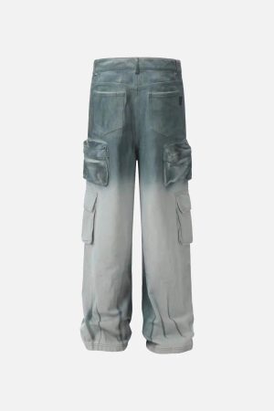 Concert Outfit Washed Distressed Cargo Pocket Jeans