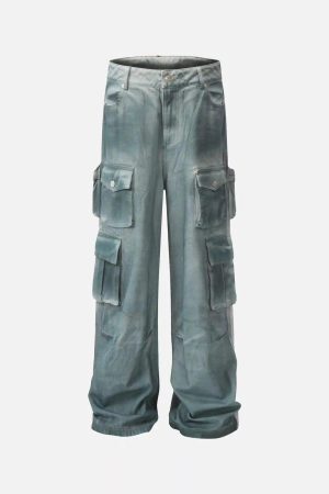 Concert Outfit Washed Distressed Cargo Pocket Jeans