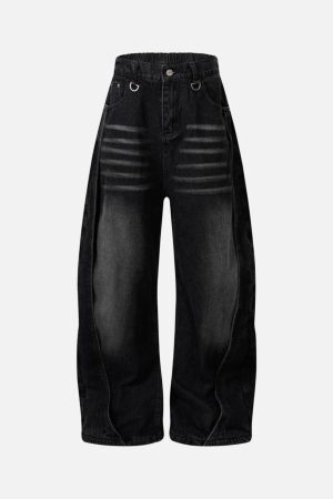Concert Outfit Washed Distressed Deconstructed Split Barrel Jeans