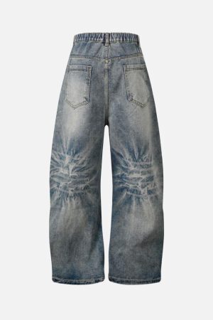 Concert Outfit Washed Distressed Deconstructed Split Barrel Jeans