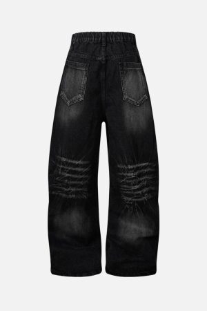 Concert Outfit Washed Distressed Deconstructed Split Barrel Jeans