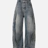 Concert Outfit Washed Distressed Deconstructed Split Barrel Jeans