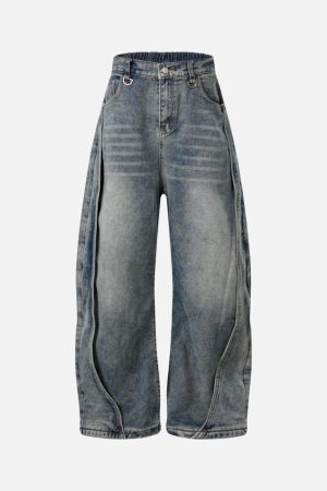 Concert Outfit Washed Distressed Deconstructed Split Barrel Jeans