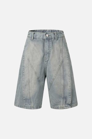 Concert Outfit Washed Distressed Deconstructed Split Denim Shorts