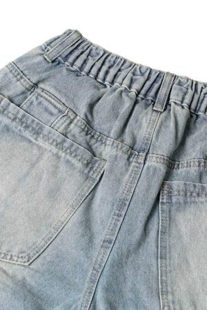 Concert Outfit Washed Distressed Deconstructed Split Denim Shorts