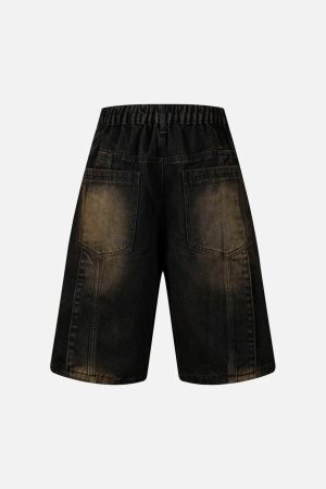 Concert Outfit Washed Distressed Deconstructed Split Denim Shorts