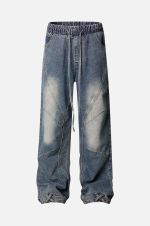 Concert Outfit Washed Distressed Deconstructed Split Drawstring Jeans