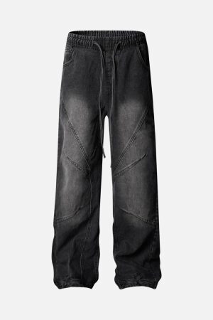 Concert Outfit Washed Distressed Deconstructed Split Drawstring Jeans