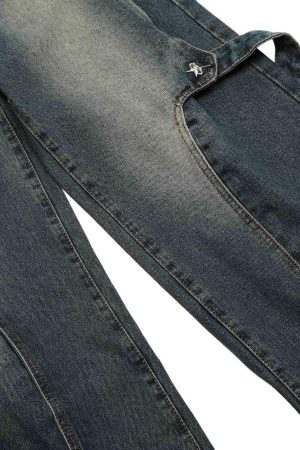 Concert Outfit Washed Distressed Deconstructed Split Work Jeans